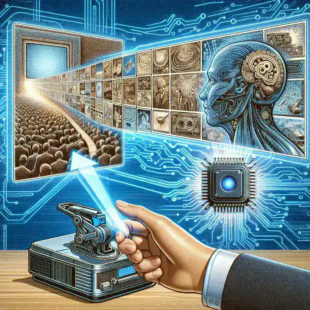 "Imagem ilustrativa de uma apresentação modernizada com design de slides criado por Inteligência Artificial, destacando gráficos dinâmicos e layouts inovadores que demonstram como a IA está transformando a criação de apresentações."